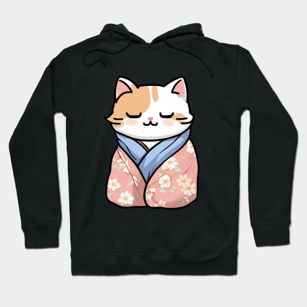 Cute cat in a cosy kimono Hoodie by InkPulse